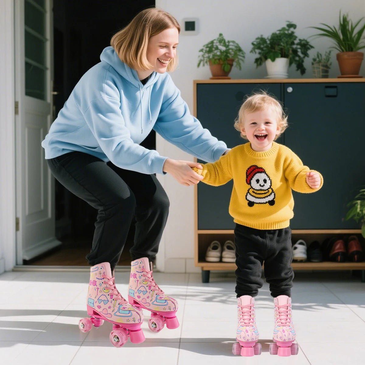 Double-row quad roller skates with flashing wheels for women and girls